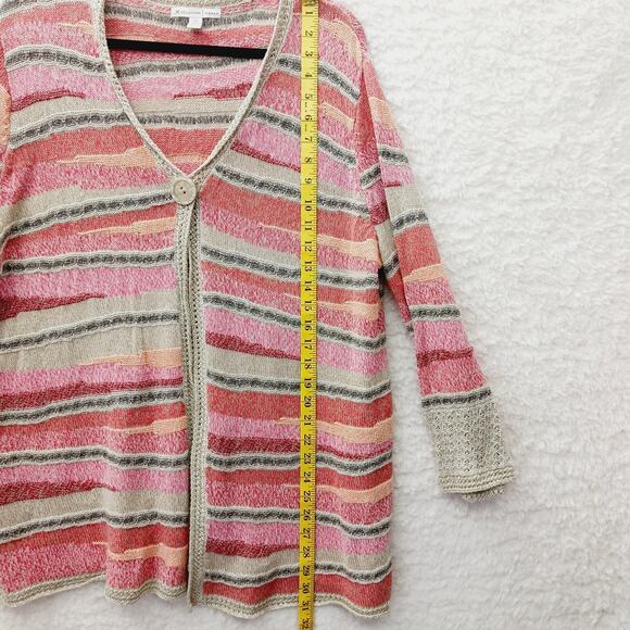 Sweater Cardigan Size 2X Lace Coral Beige Stripe Whimsycore Soft Girl Cozycore - Picture 6 of 8